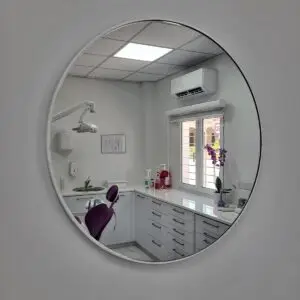 Round mirror with silver frame