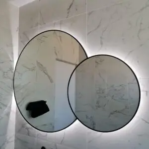 Double Circle Mirrors With Black Frame And LED Light