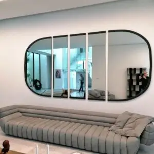 Oval Mirror Divided Into Pieces With Italian Leather Frame