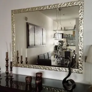 Rectangular mirror with embossed champagne frame