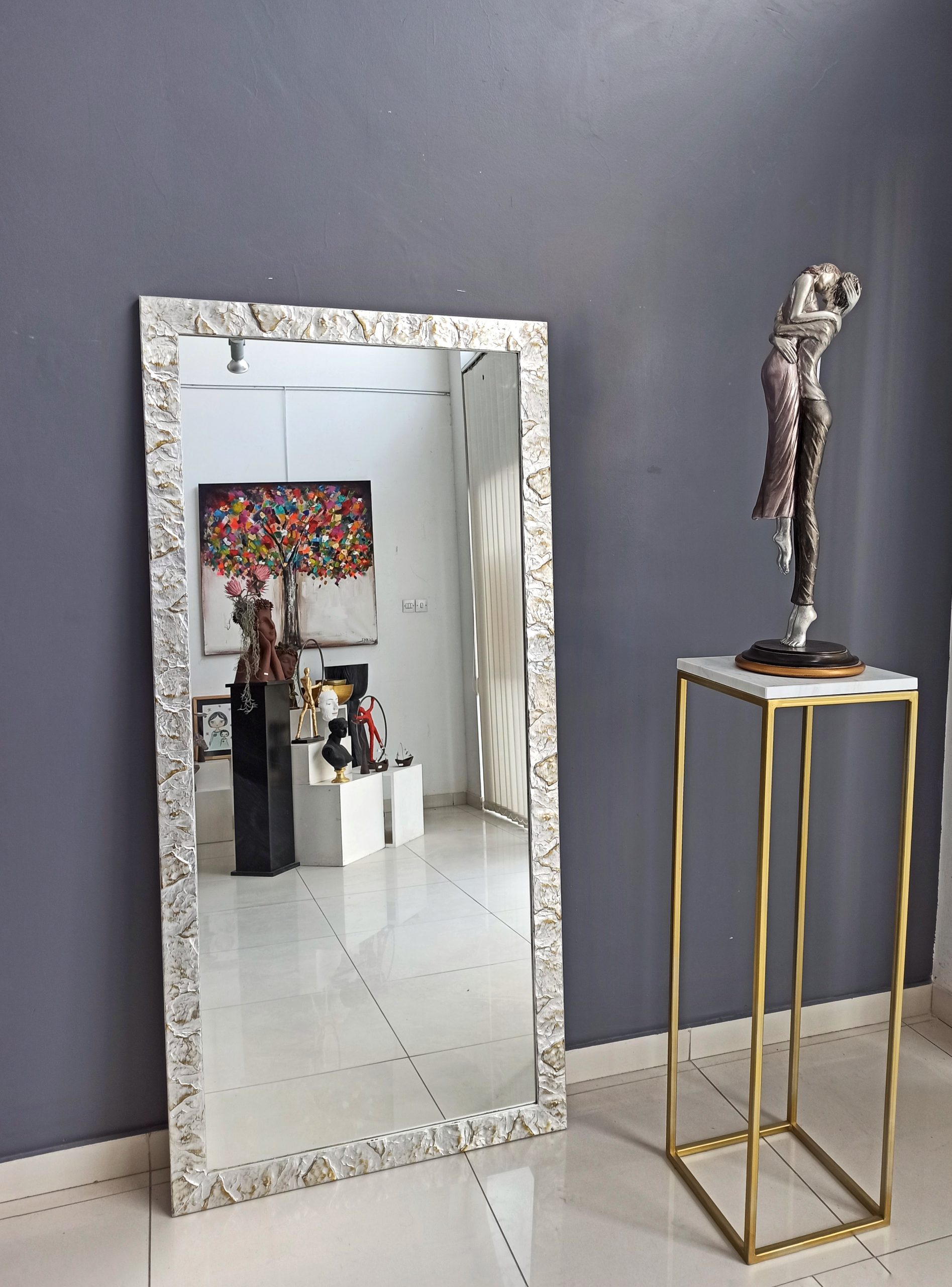 Rectangle mirror embossed with silver frame - Vasiliou Art & Frames