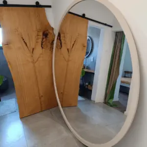 Circle mirror with wooden frame
