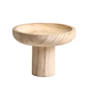 High legged wooden fruit bowl
