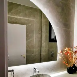 Semicircle mirror without frame and LED
