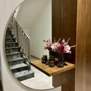 Semicircle mirror with 5mm wood frame and shelf