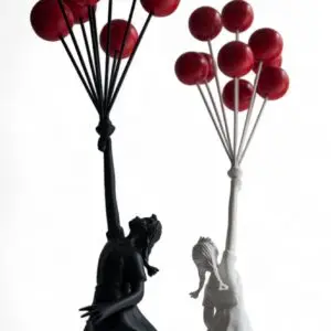 balloons, girl, black, white